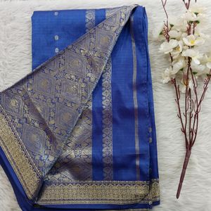 Women's Royal Blue Silk Saree With Blouse