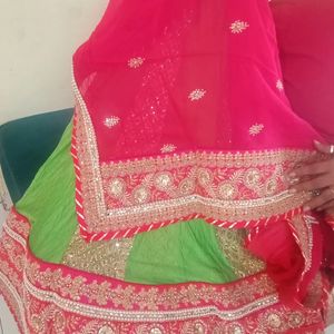 Green Lehenga With Pink Dupatta N Blouse