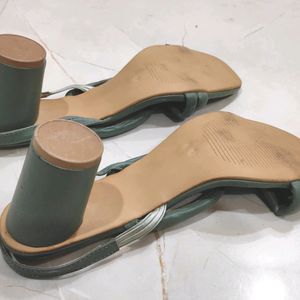 Round Shaped Heel Olive Green Sandals