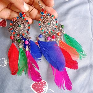 colourful feathers earrings