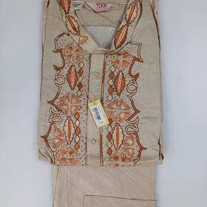 Tussar Silk Kurta Chudidar Set (With Handwork)