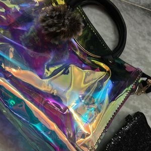 Holographic Purse With Shimmer Pouch