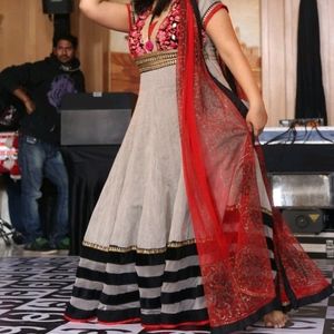 Anarkali Suit with border and red dupatta