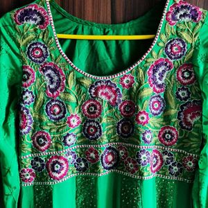 Festive Peacock Green Anarkali Dress ❤️