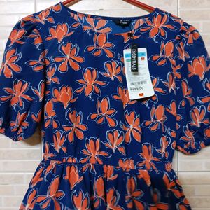 People Blue Floral Print A Line Dress