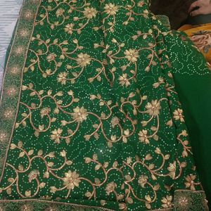 Georgette Green Heavy saree With Beautiful Design