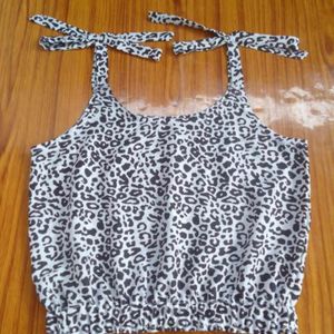 Korean Sleeveless Wrap Animal Print Crop Top