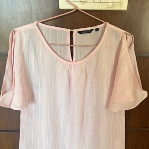 Pink Self-Textured Cold Shoulder Top By Wardrobe