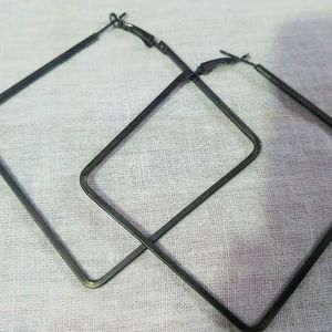 Black Oxidised Square Hoop Earrings