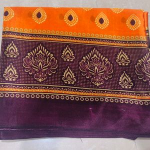 Poly Silk Saree with Orange & Deep Purple Design