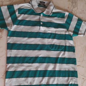 SANRO Green Regular Fit Striped T-Shirt