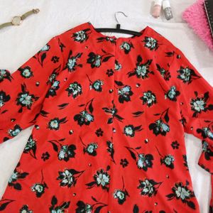 Floral Bright Red Top