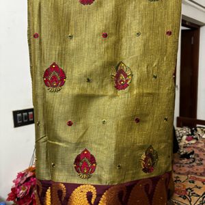 Olive Green Artsilk Saree