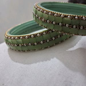 Peach green glass bangles