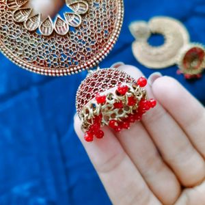 Traditional Golden Red Jhumka