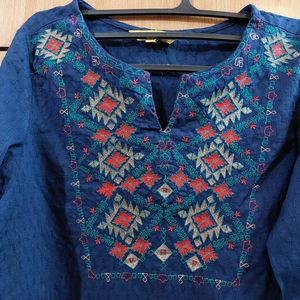 Women Blue Embroidered Top