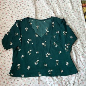 Bottle Green Floral Korean Top