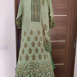 Green Colored Suit Set With Palazzo And Dupatta