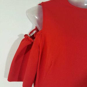 Red Cold Shoulder Partywear Dress For Women's