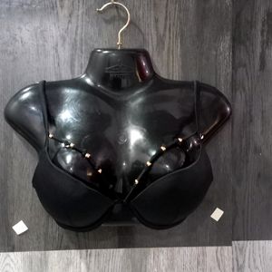 Black Heavy Padded Bikini Top With Golden Beeds