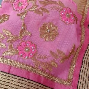 Beautiful Pink Golden Touch Sari