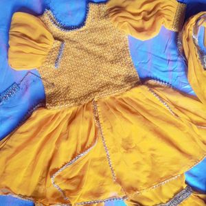 Girls Yellow Gharara Set For  4 To 6 Year Girl