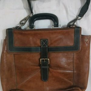 Used Genuine Leather Unisex Office Bag In Good Con