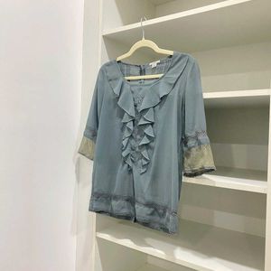 Women's Ruffle Top In Deep Teal