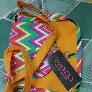 Unused Yellow and multicolor canvas boho sling bag