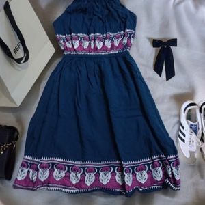 🎀 Embroidered Halter Boho Mini Dress