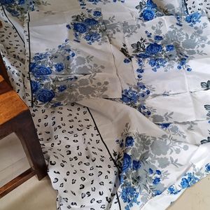 Blue Flowers Cotton Bedsheet With 2 Pillow Cover