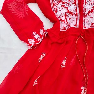 Red Chikankari Kurti