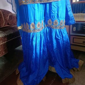 Blue Heavy Embroidered Sharara Suit With Dupatta