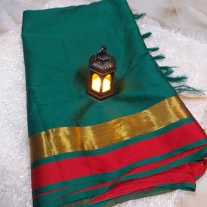 Green Saree And Red Deginer Blouse