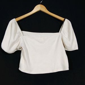 White Square Neck Crop Top (Women)