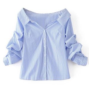 SHEIN Unity Off Shoulder Striped Buttoned Shirt