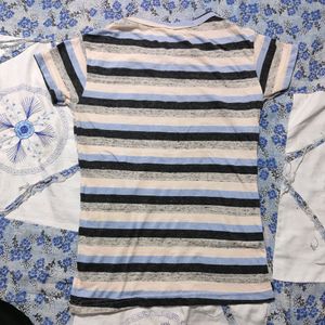 Black White Silver Blue Stripe Top