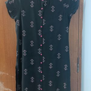 AVAASA Black Printed Cotton Kurti