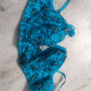 Cotton Bra Lingerie Printed Blue Colour Size 32