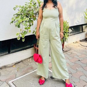 women Casual Fit Solid Green Jumpsuit