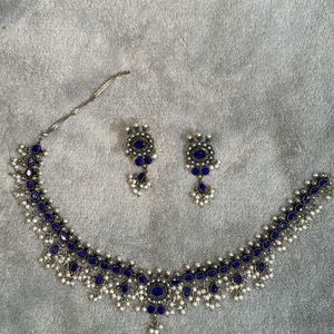 Navy Blue Oxidised Necklace Set