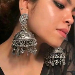 Elegant Silver Oxidised Jhumka