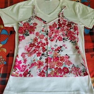 Pair Of White Tshirt And Cute Floral Top