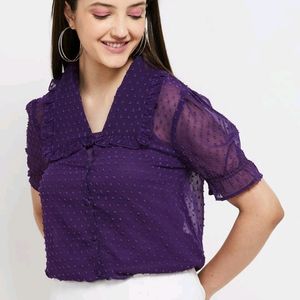 Purple Textured Collared Top