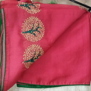 Red Color Georget Saree With Pico And Palls