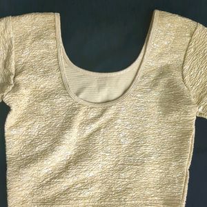 Golden Self Worked Slip On Readymade Blouse