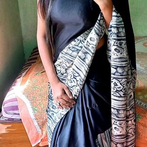 black Satin silk saree