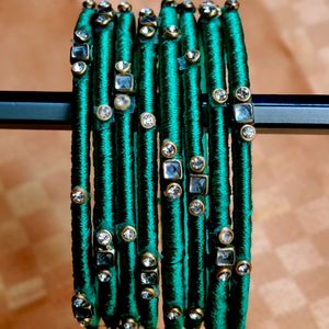 Green Colour Silk Thread Bangles