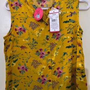 Fusion Beautiful Mustard Floral Kurti With Attacheble Sleeves