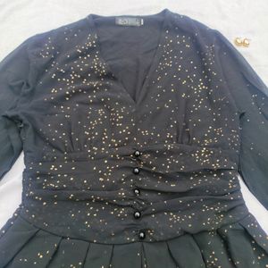 Korean Black Mini Flared Dress